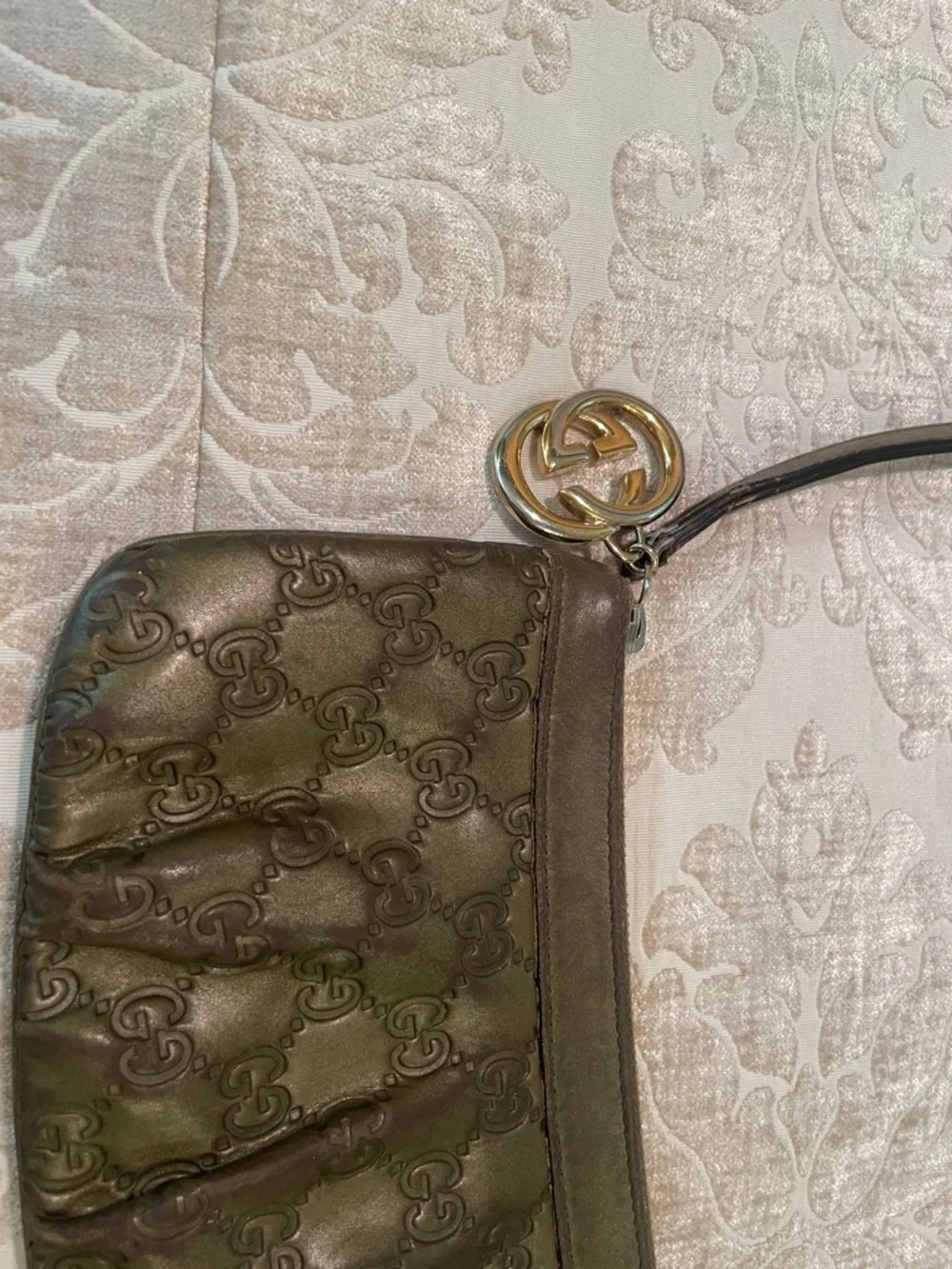 Gucci Olive Green Leather Wristlet Clutch